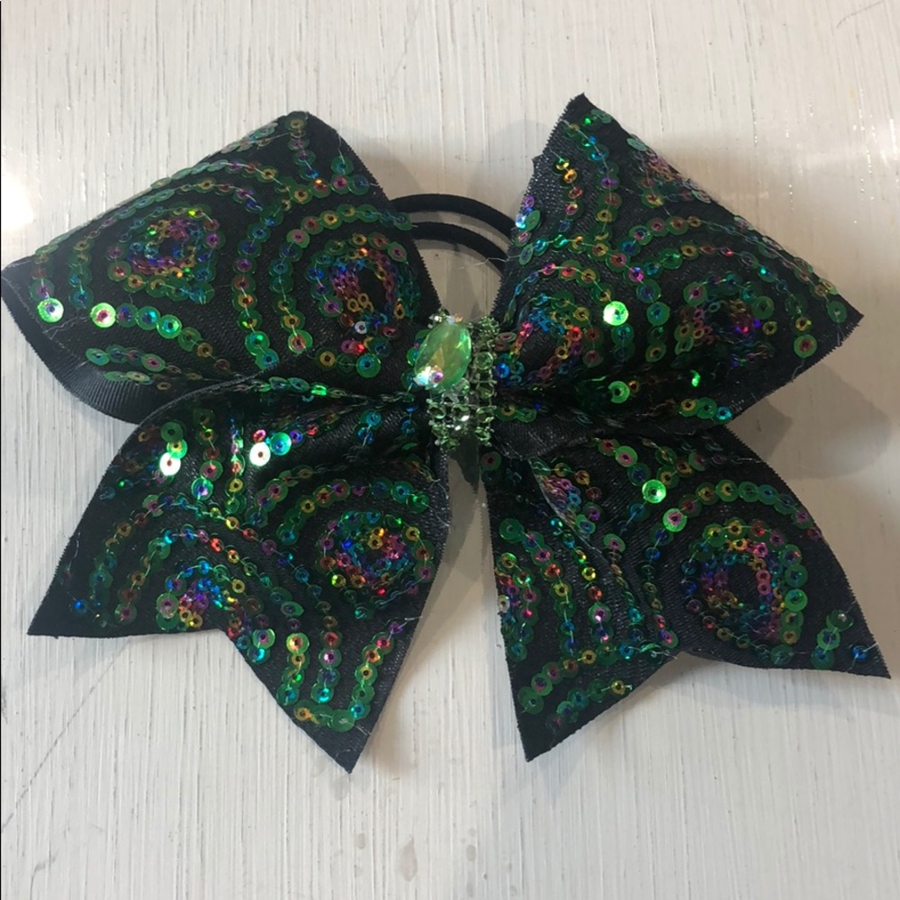 Black iridescent sequin cheer bow